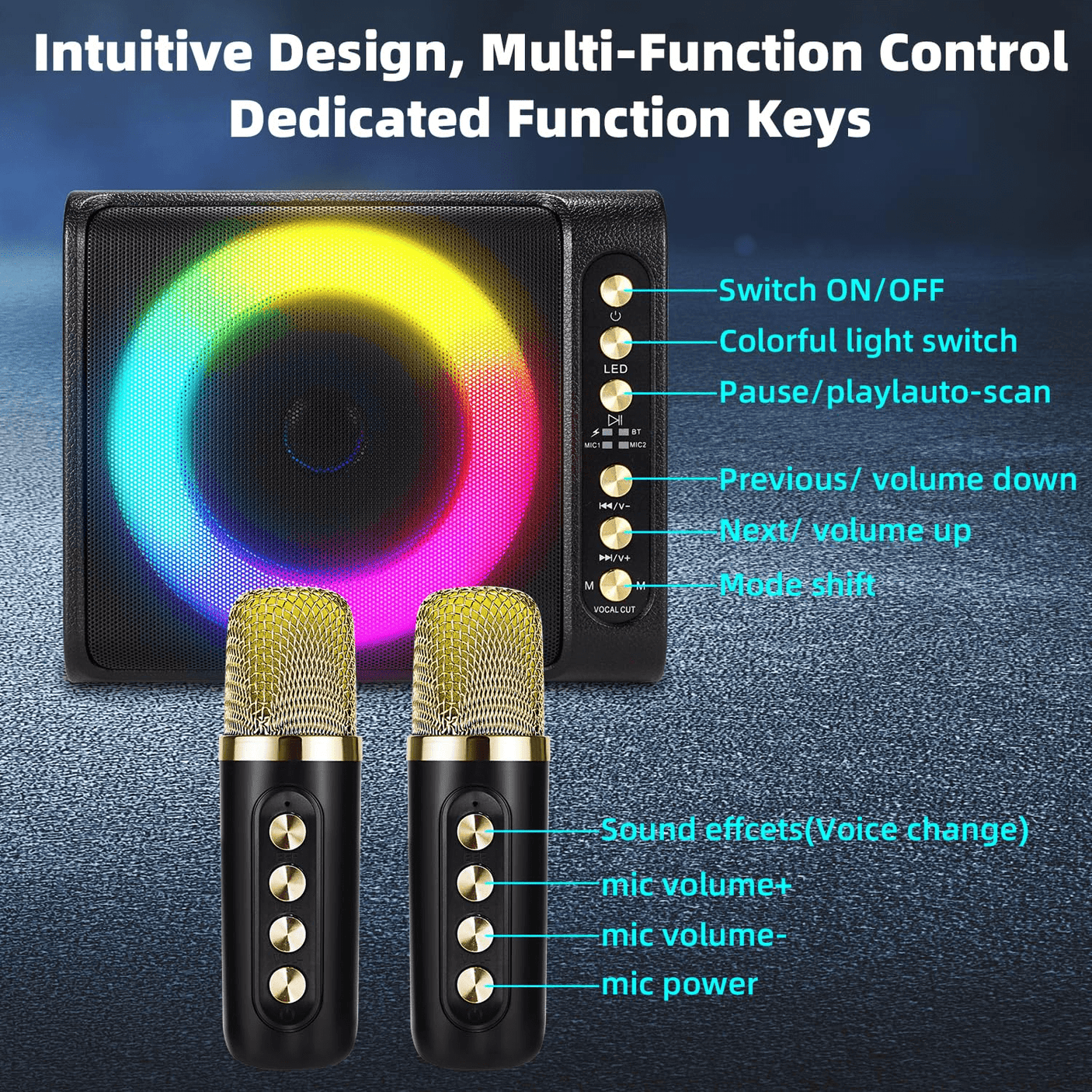 Powerful Bass Boost Portable Karaoke Speaker With Two Microphone T-203