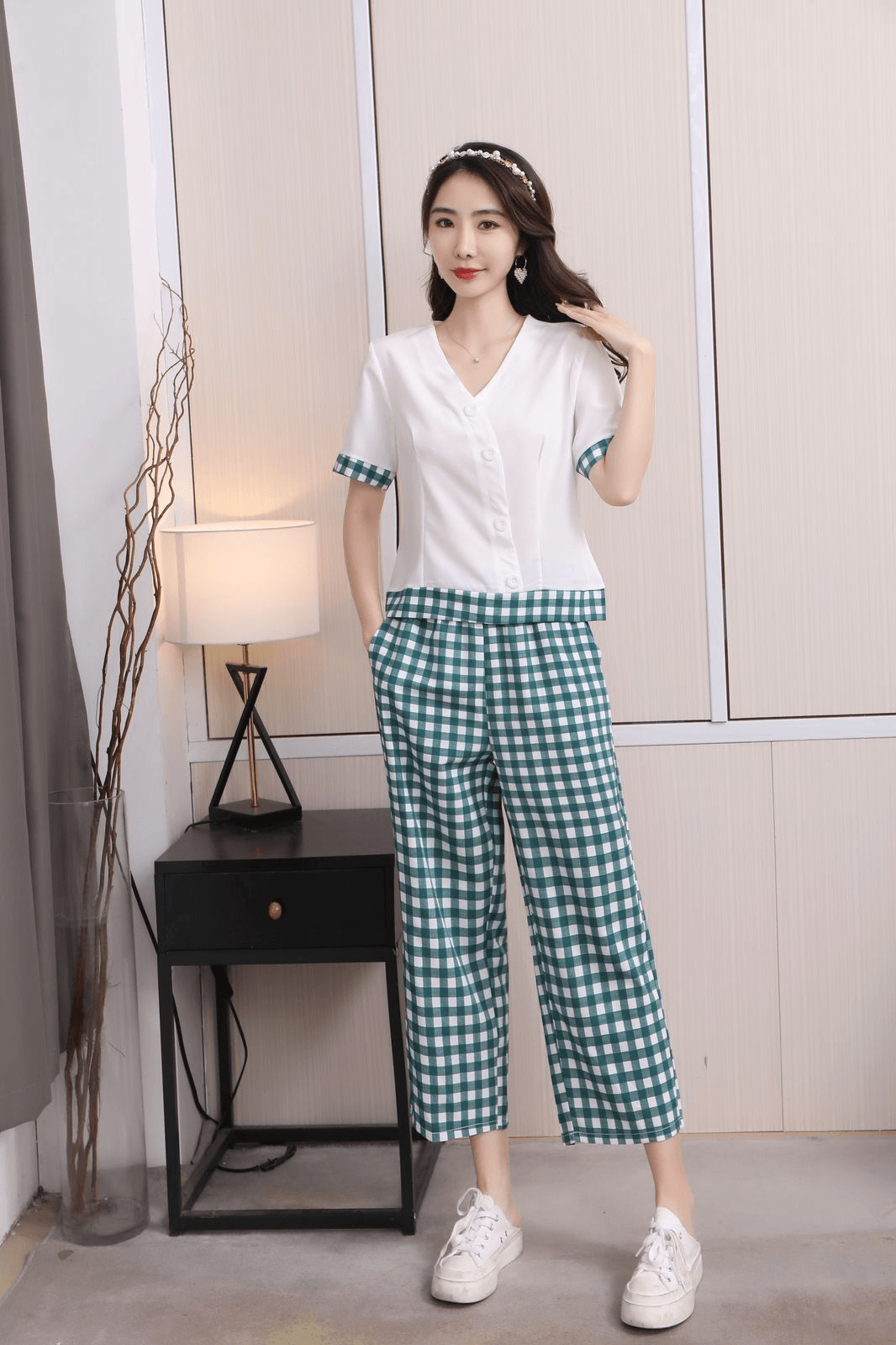 طقم بيجامات نسائية كاجوال على الطراز الكوري مكون من قطعتين - 9037#
