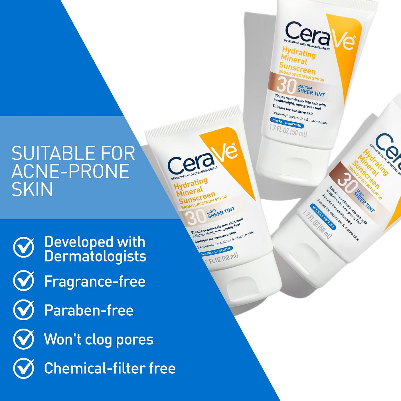 CeraVe Hydrating Mineral Sunscreen SPF 30 Light Sheer Tint - 50ml