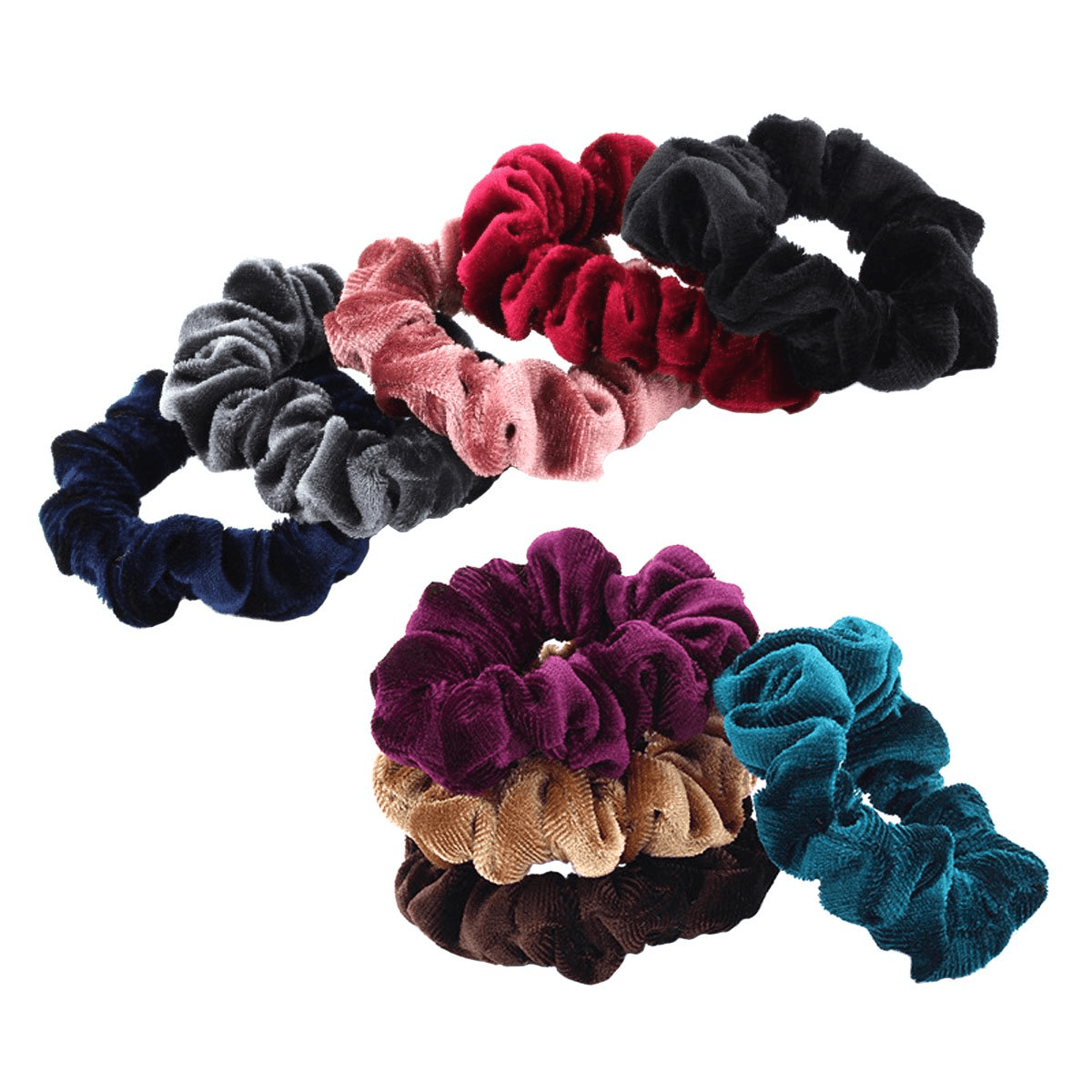 Multi Color Elastic Velvet Hair Ties - 12 Pcs