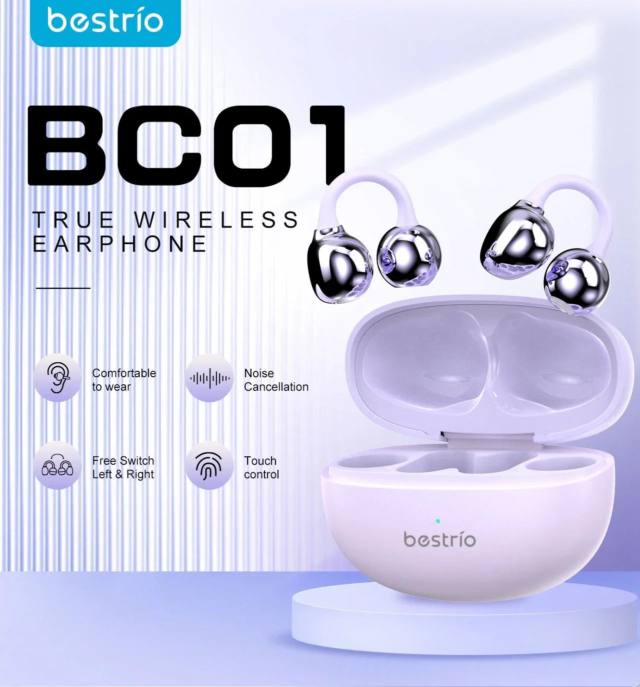 بيستريو أوبن سماعات أذن ستيريو لاسلكية قابلة للارتداء - BC01