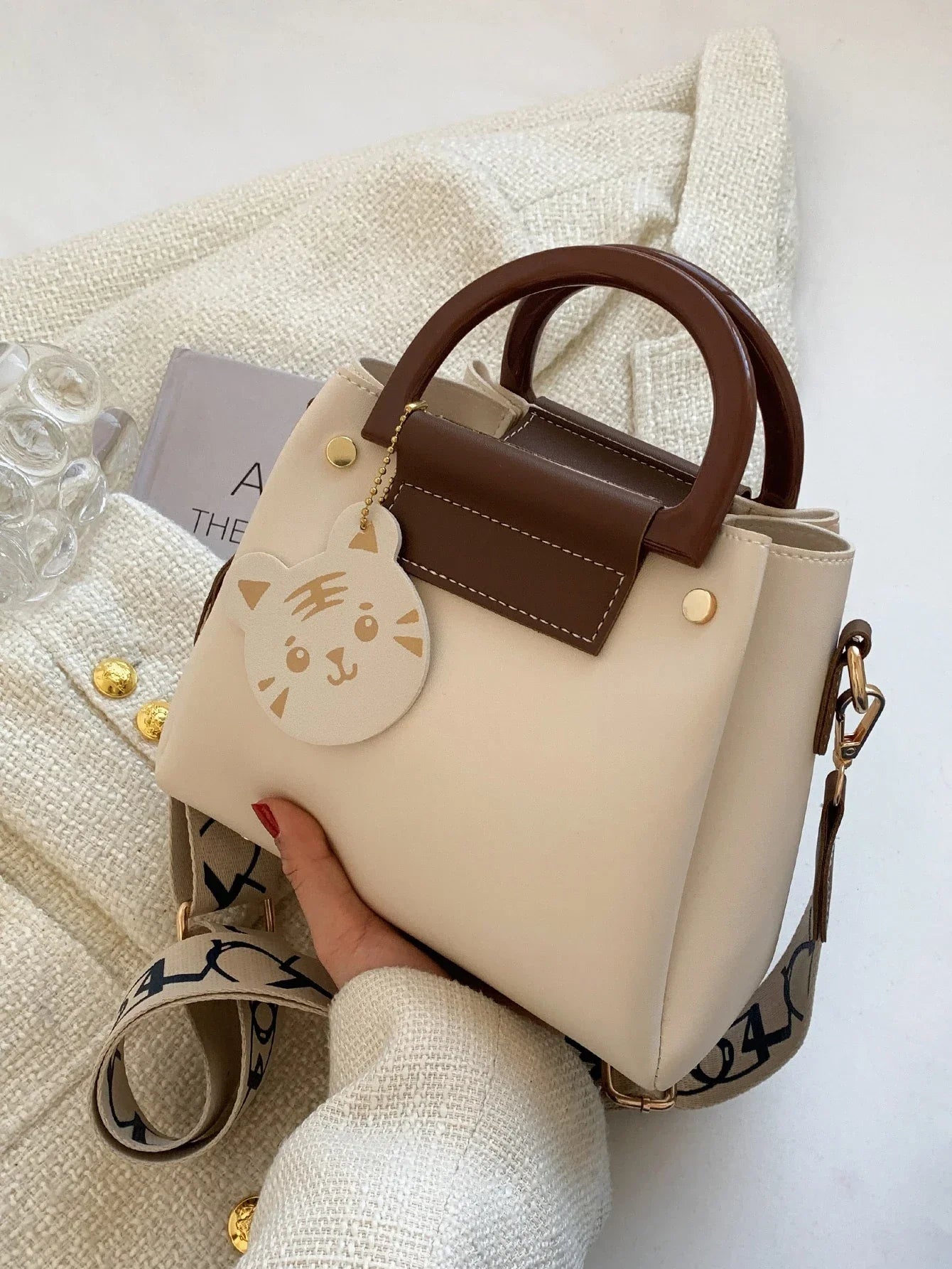 Trendy Women's Fashionable Double Handle Bag - 9375