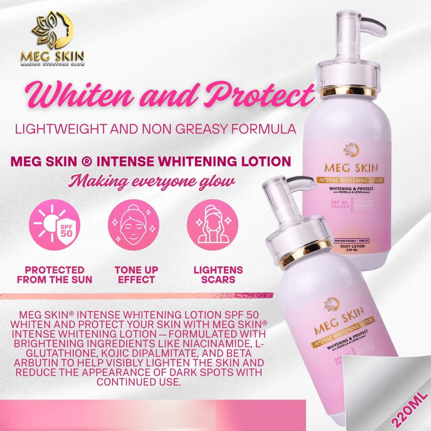 MEG SKIN Intense Brightening Lotion SPF50 - 220ml