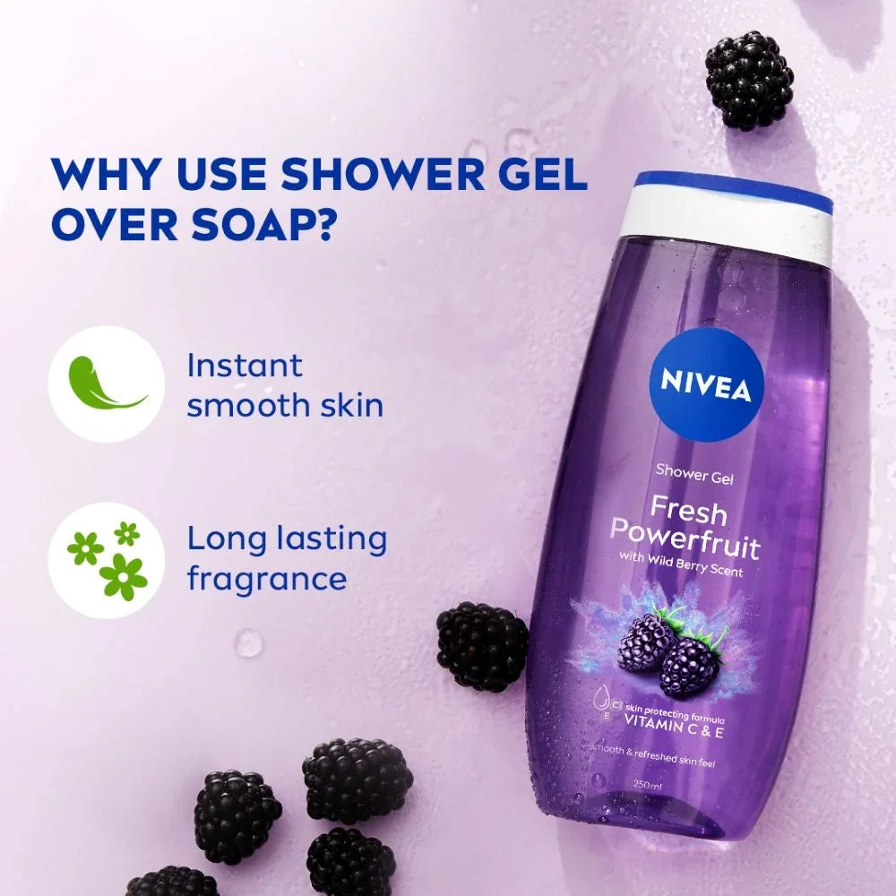 Nivea Fresh Shower Gel Powerfruit Wild Berry Scent - 250ml