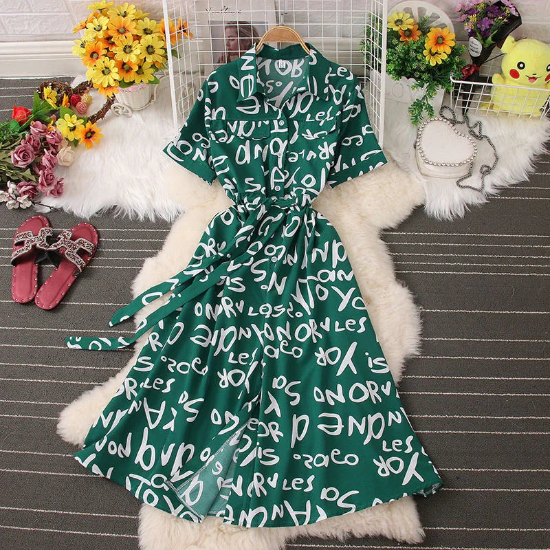 Women's Turn Down Collar Single Breasted Casual Dress