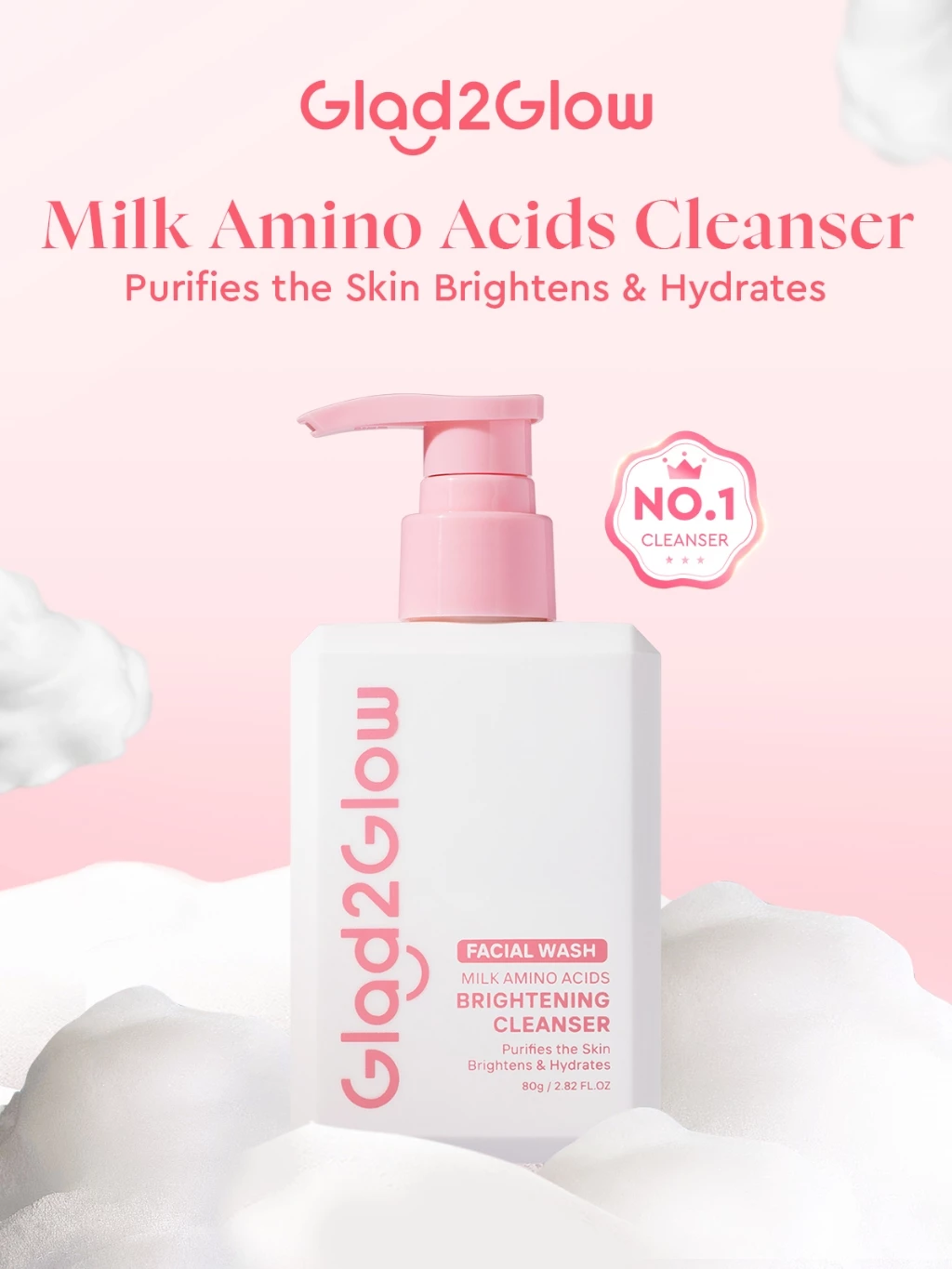 Glad2Glow Milk Amino Acids Brightening Cleanser Facial Wash - 80g