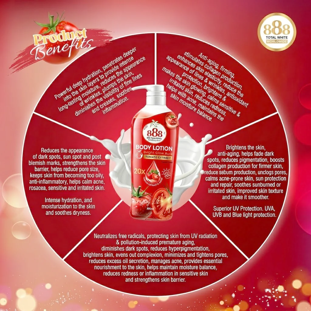 لوشن الجسم 888 Total White بخلاصة الطماطم ومعامل حماية SPF50+ - 500 مل