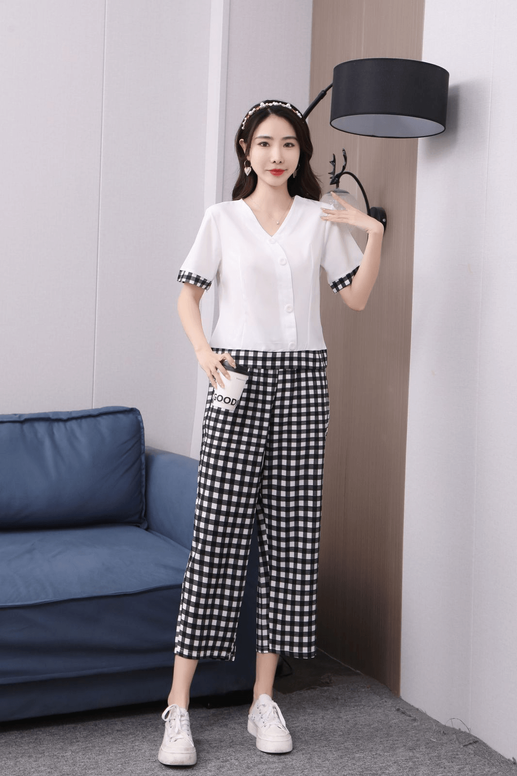 طقم بيجامات نسائية كاجوال على الطراز الكوري مكون من قطعتين - 9037#
