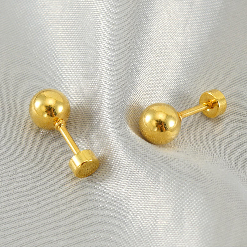Golden Stainless Steel Round Plated Stud Earrings - 117