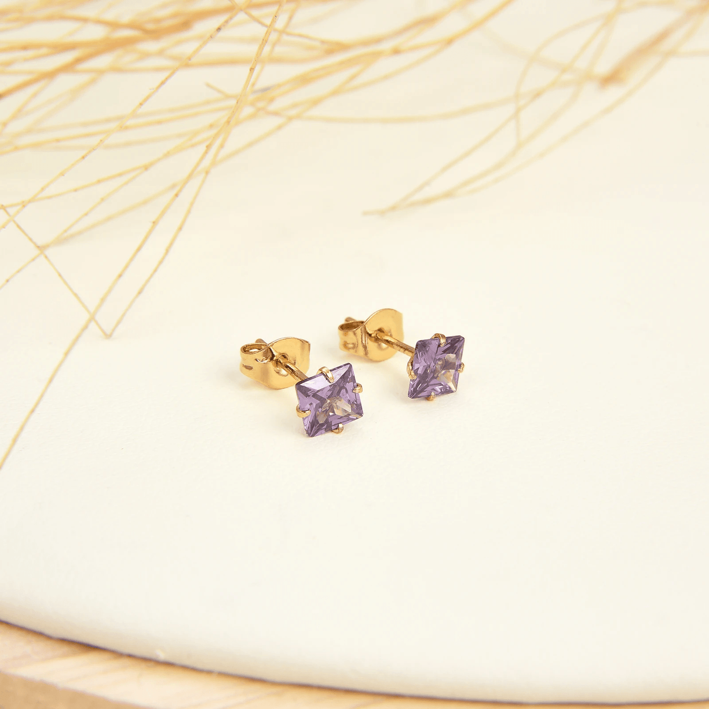 Golden Stainless Steel Stud Earings - 097