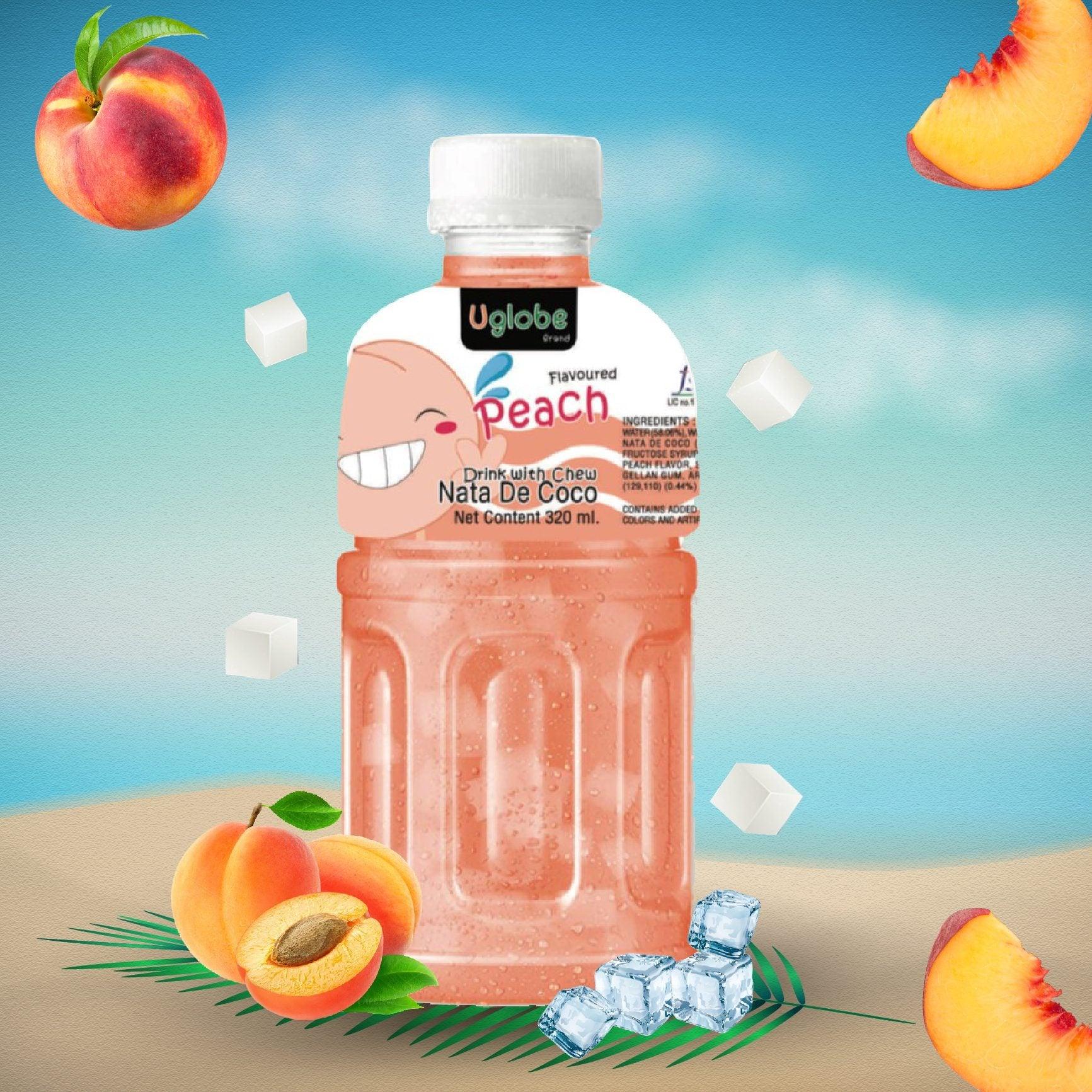 Uglobe Peach Juice Drink With Chew Nata De Coco - 320ml X 6 Pcs