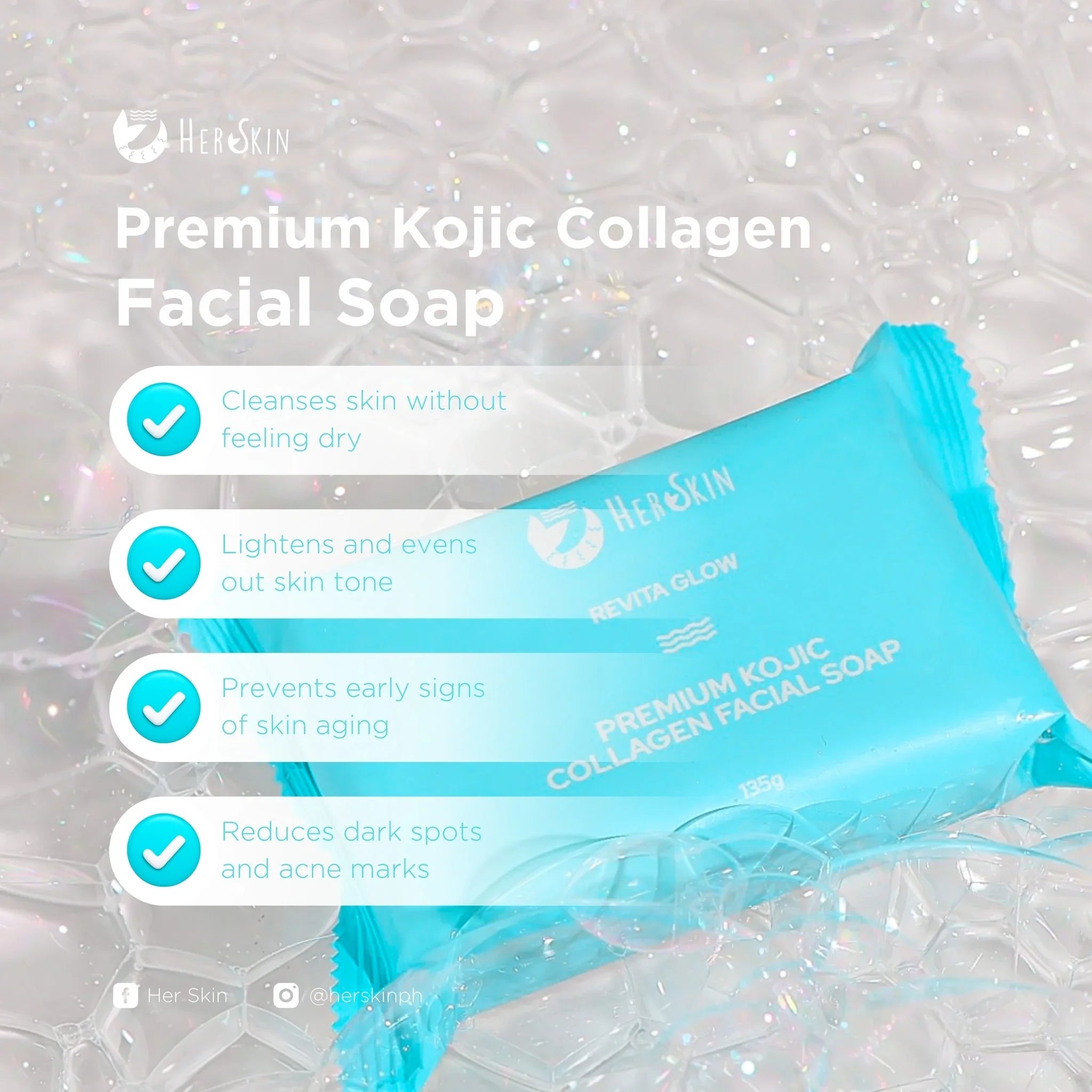 Herskin Revita Glow Premium Kojic Collagen Facial Soap - 135g