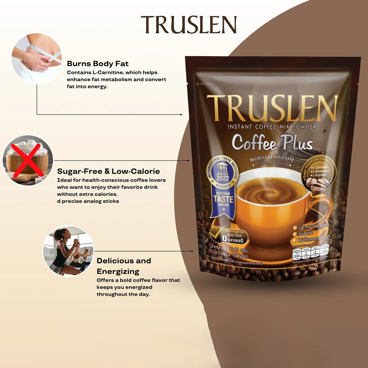 Truslen Coffee Plus Sugar Free - 16g × 15 Sticks (240g)