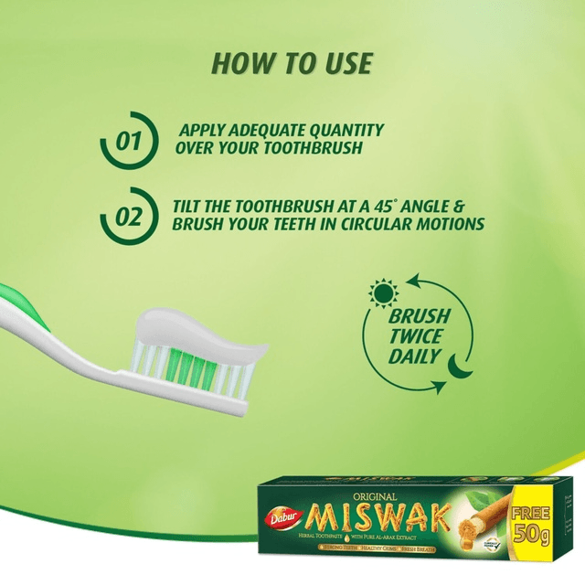 Dabur Original Miswak Herbal Toothpaste - 120g+50g