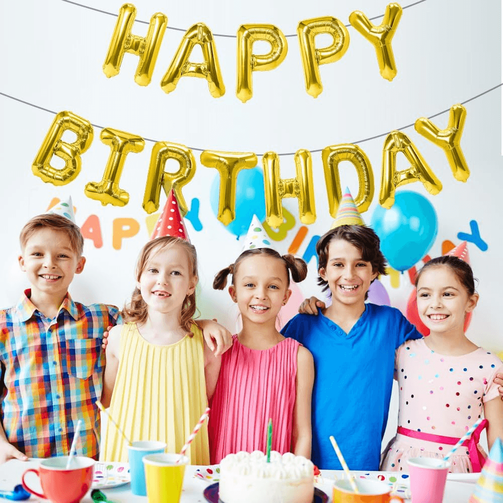 Happy Birthday Balloons Banner 13 Pcs Set (Gold)
