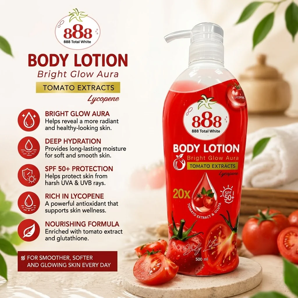 لوشن الجسم 888 Total White بخلاصة الطماطم ومعامل حماية SPF50+ - 500 مل