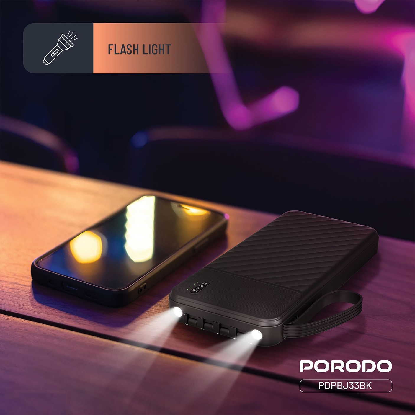 Porodo Piano 10000mAh Power Bank with Integrated Cables
