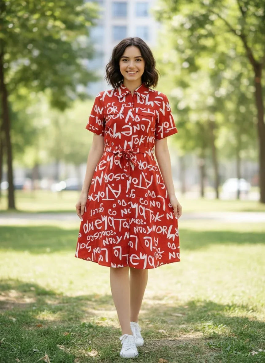 Women's Turn Down Collar Single Breasted Casual Dress