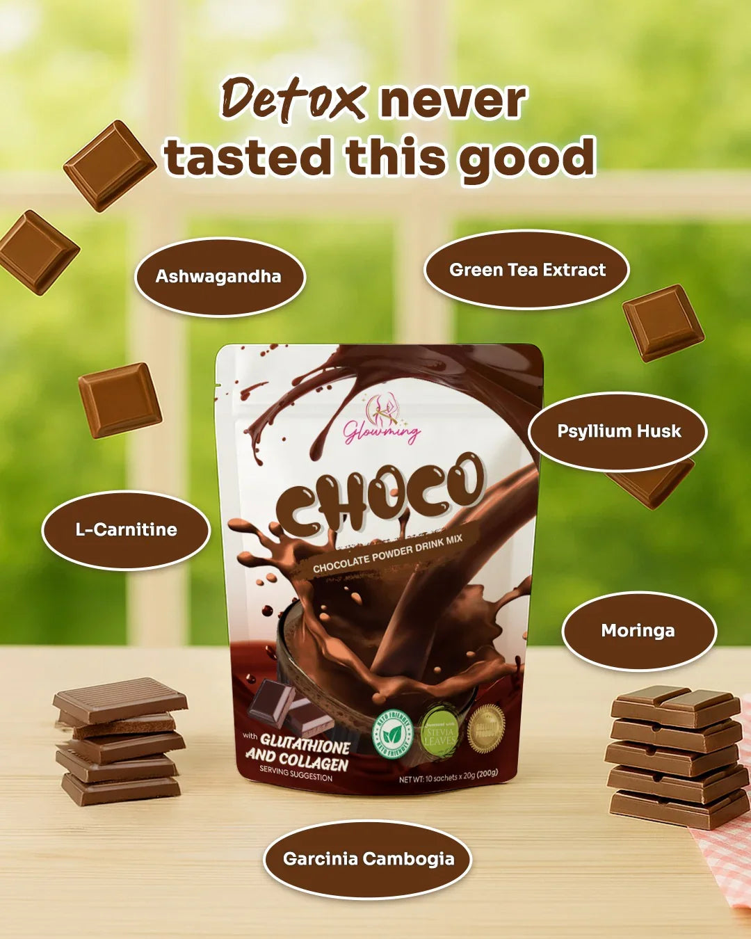 Glowming Choco Powder Drink Mix - 10 Sachets x 20g