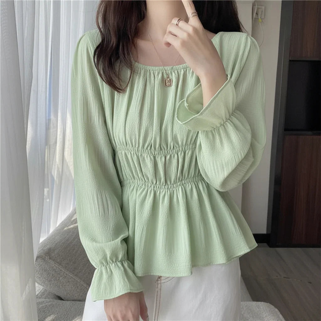 Women's Croptop Vintage Retro Square Shirring Blouse Dress
