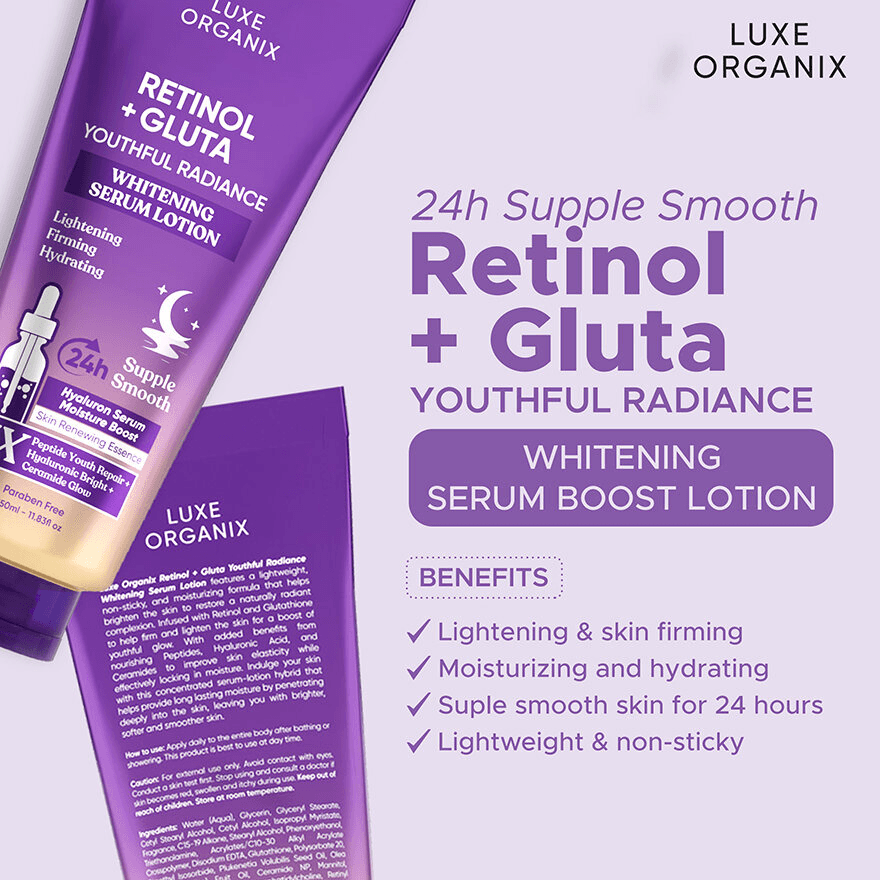 Luxe Organix Retinol + Gluta Youthful Radiance Brightening Serum Lotion - 350ml