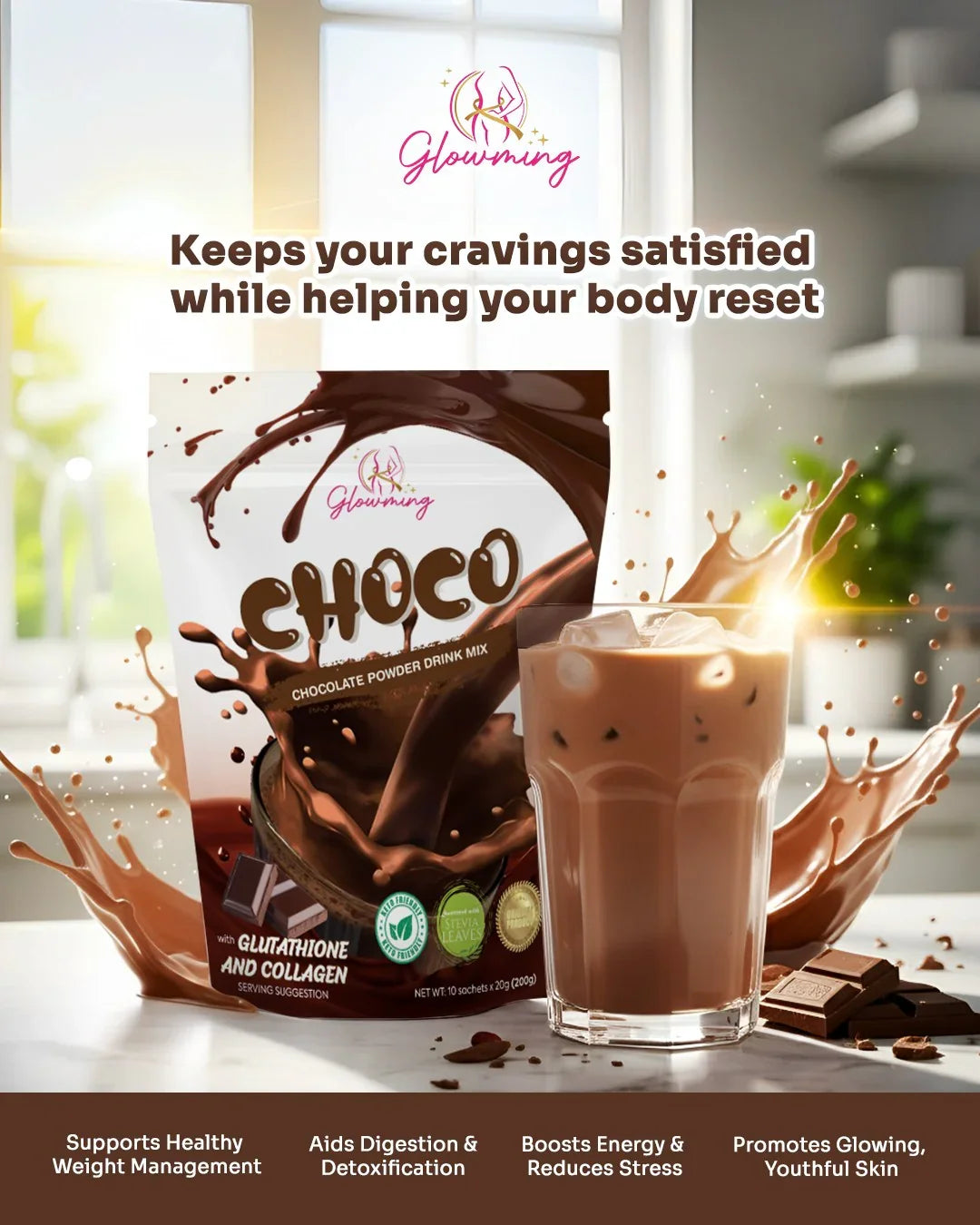 Glowming Choco Powder Drink Mix - 10 Sachets x 20g