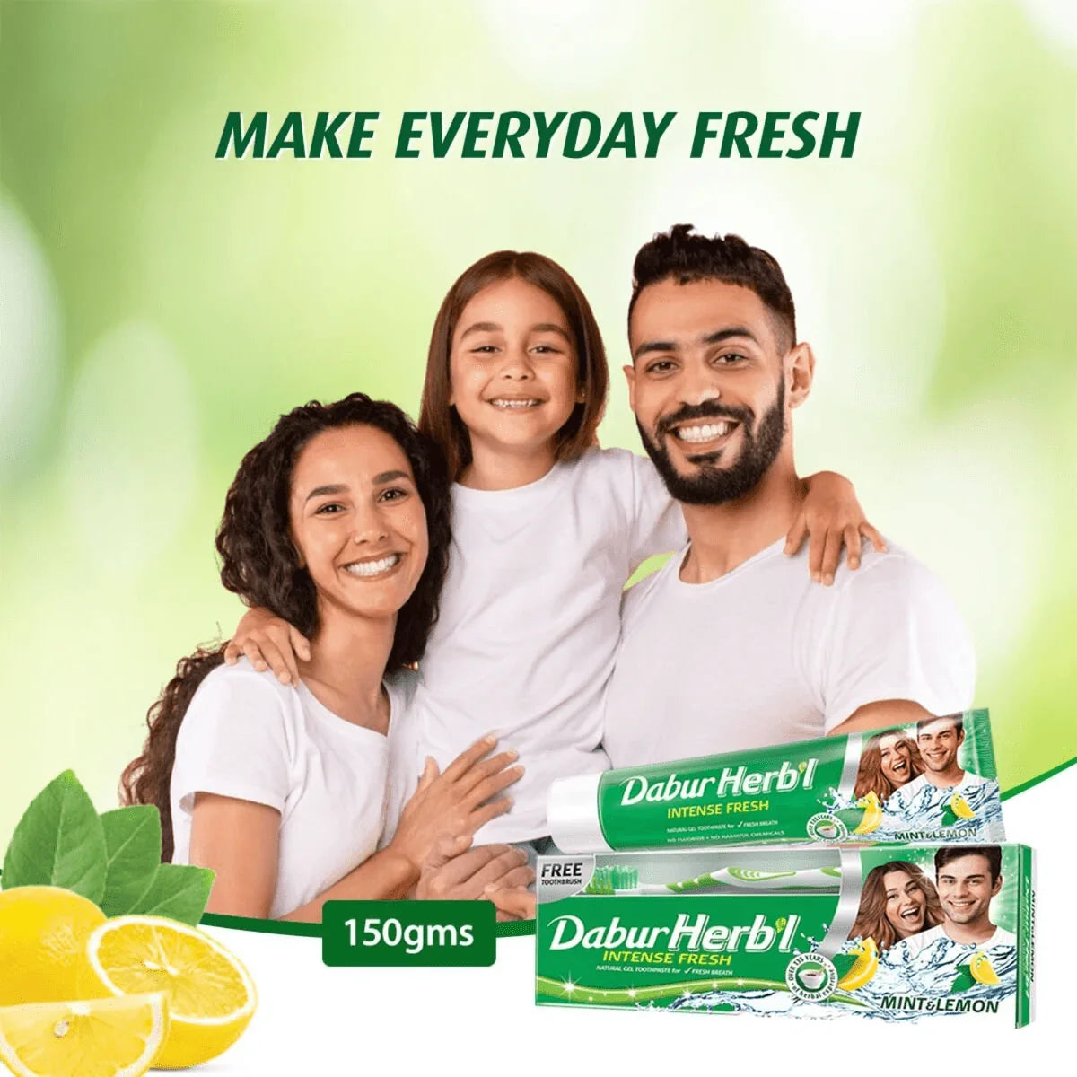 Dabur Herbal Intense Fresh Gel Toothpaste With Tooth Brush Free - 150g × 2 Pcs (Offer)