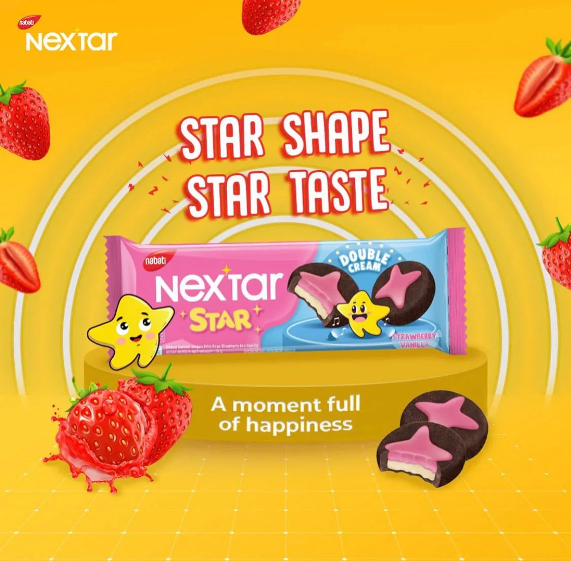 Nabati Nextar Star Cookies Strawberry Vanilla Flavor - 31g