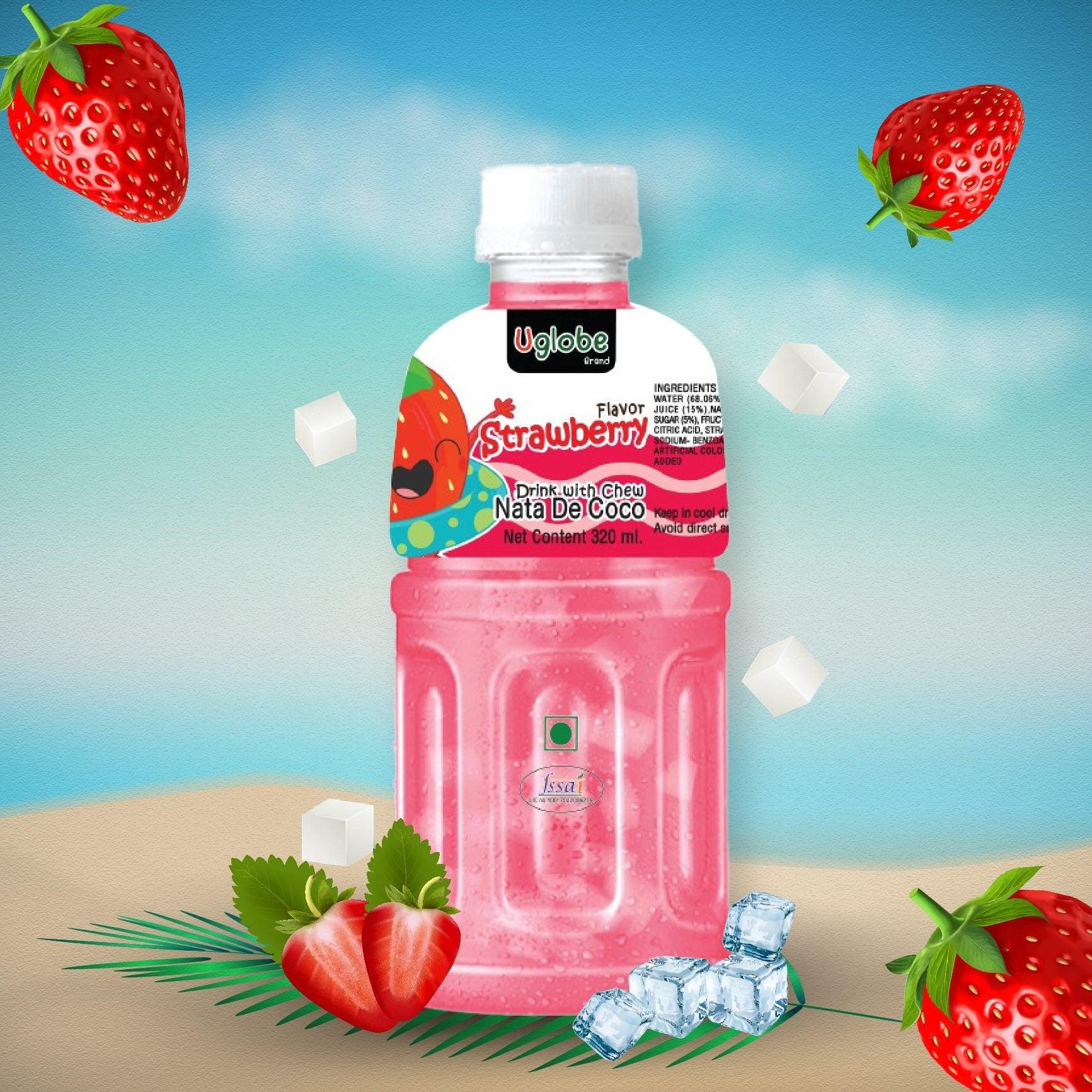 Uglobe Strawberry Juice Drink With Chew Nata De Coco - 320ml X 6 Pcs