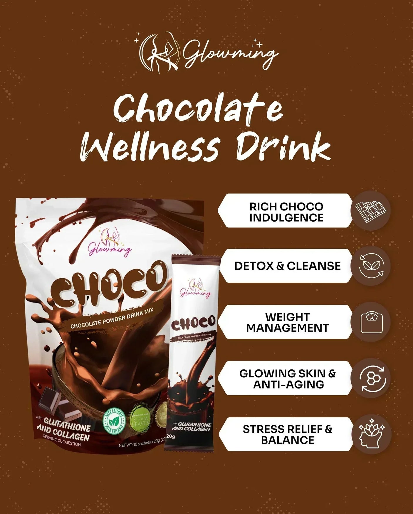 Glowming Choco Powder Drink Mix - 10 Sachets x 20g