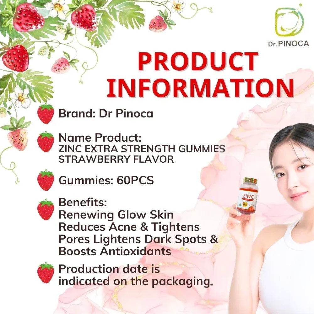 Dr. Pinoca Zinc Extra Strength Gummies Strawberry Flavour - 60 Gummies