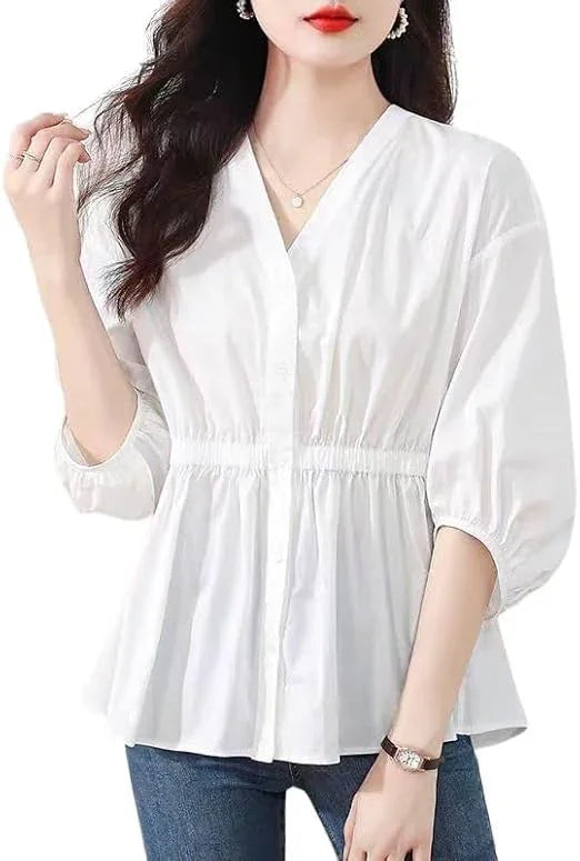 Women's V Neck Casual Fashion Top - 013