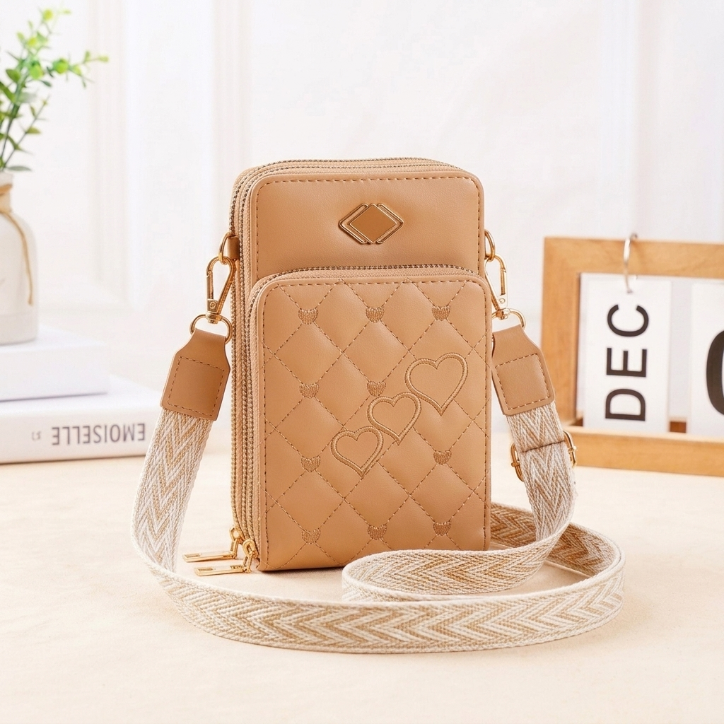 Women's Three Zipper Crossbody Wallet Bag - CB15023