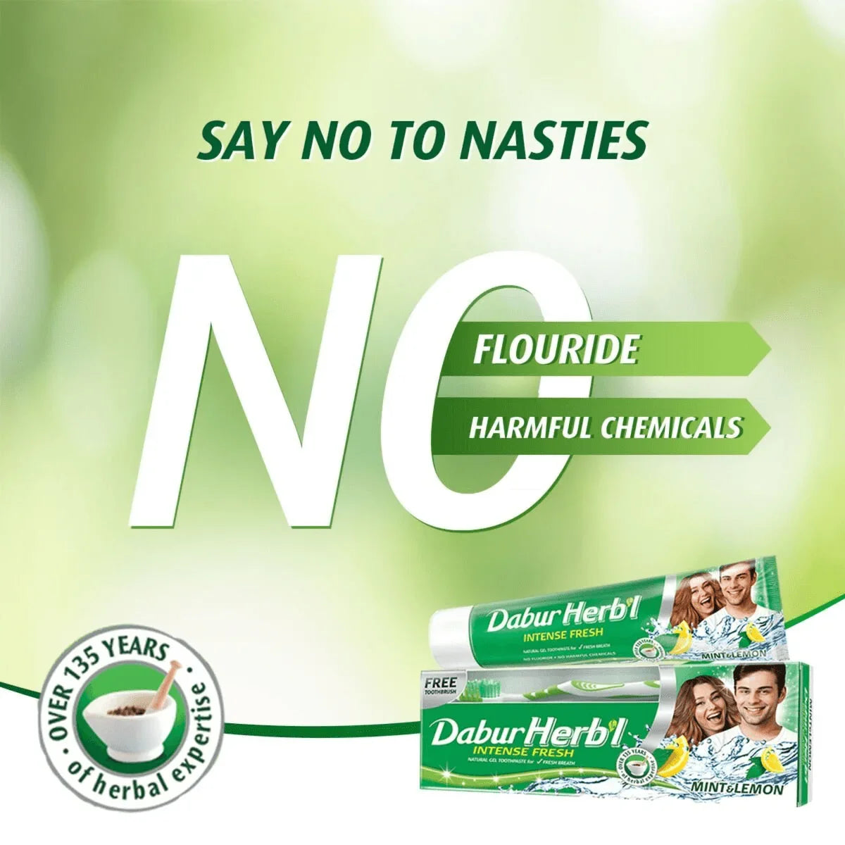 Dabur Herbal Intense Fresh Gel Toothpaste With Tooth Brush Free - 150g × 2 Pcs (Offer)