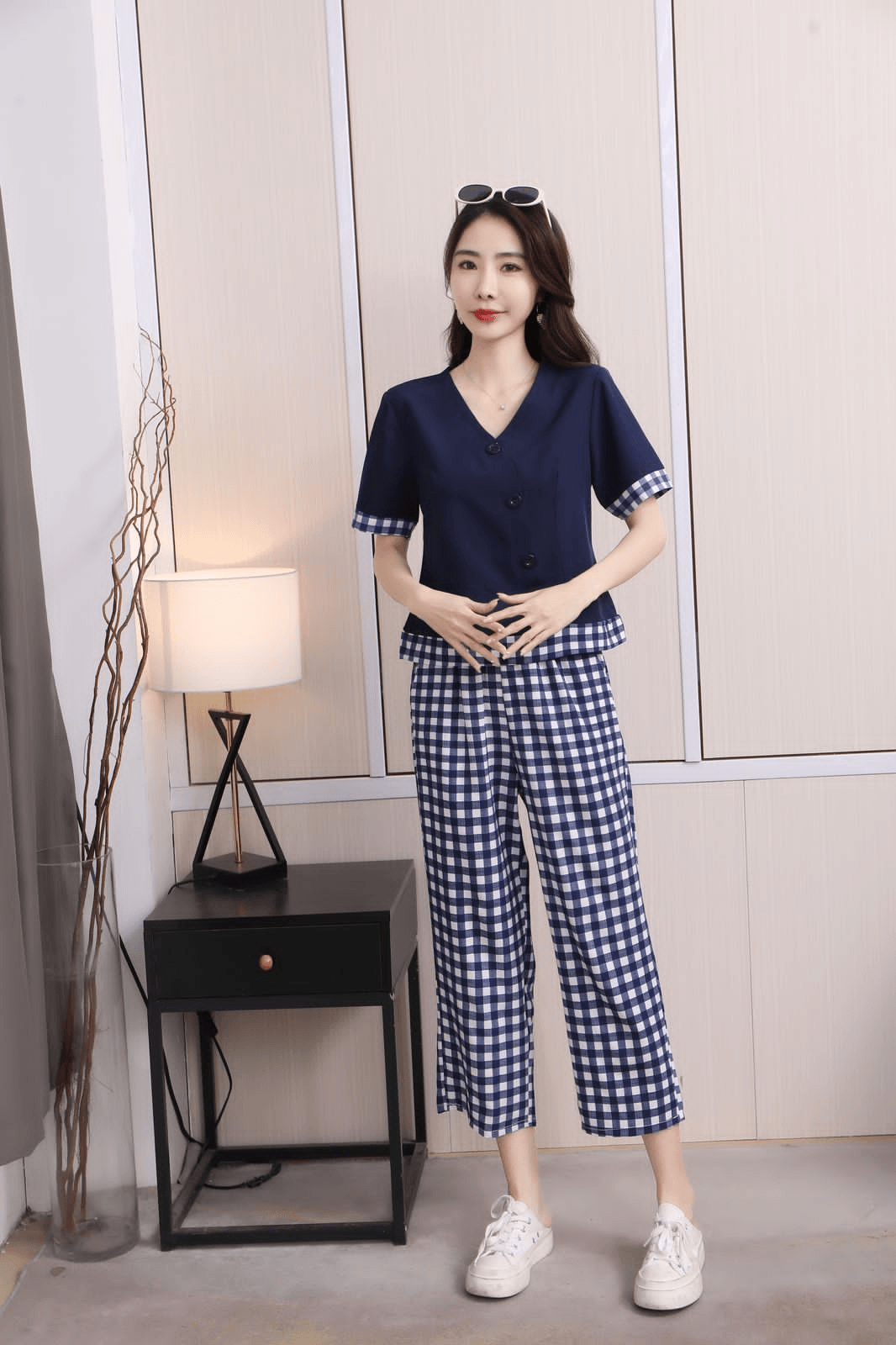 طقم بيجامات نسائية كاجوال على الطراز الكوري مكون من قطعتين - 9037#