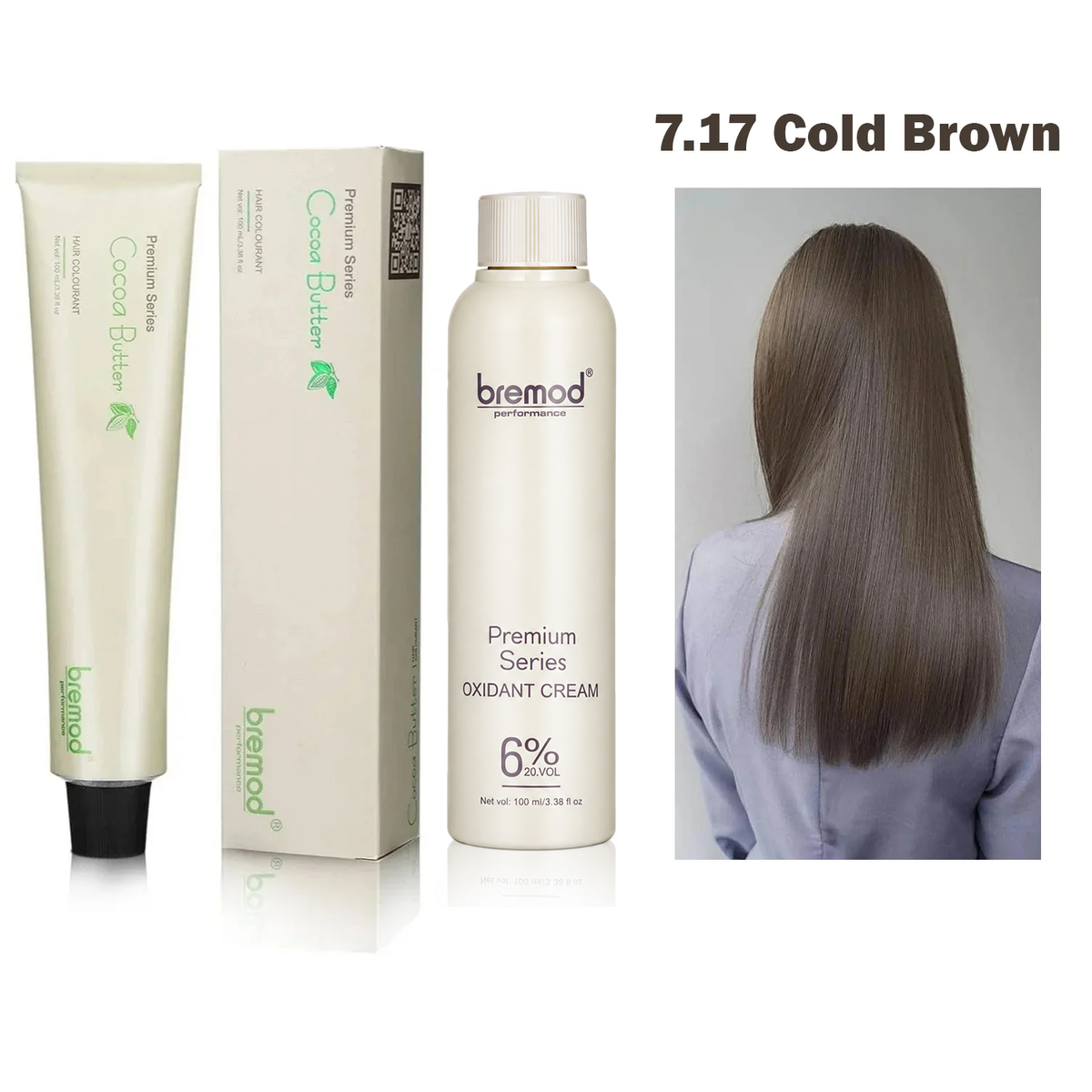 Bremod 7.17 Cold Brown Hair Color + Oxidant Cream - 100ml+100ml