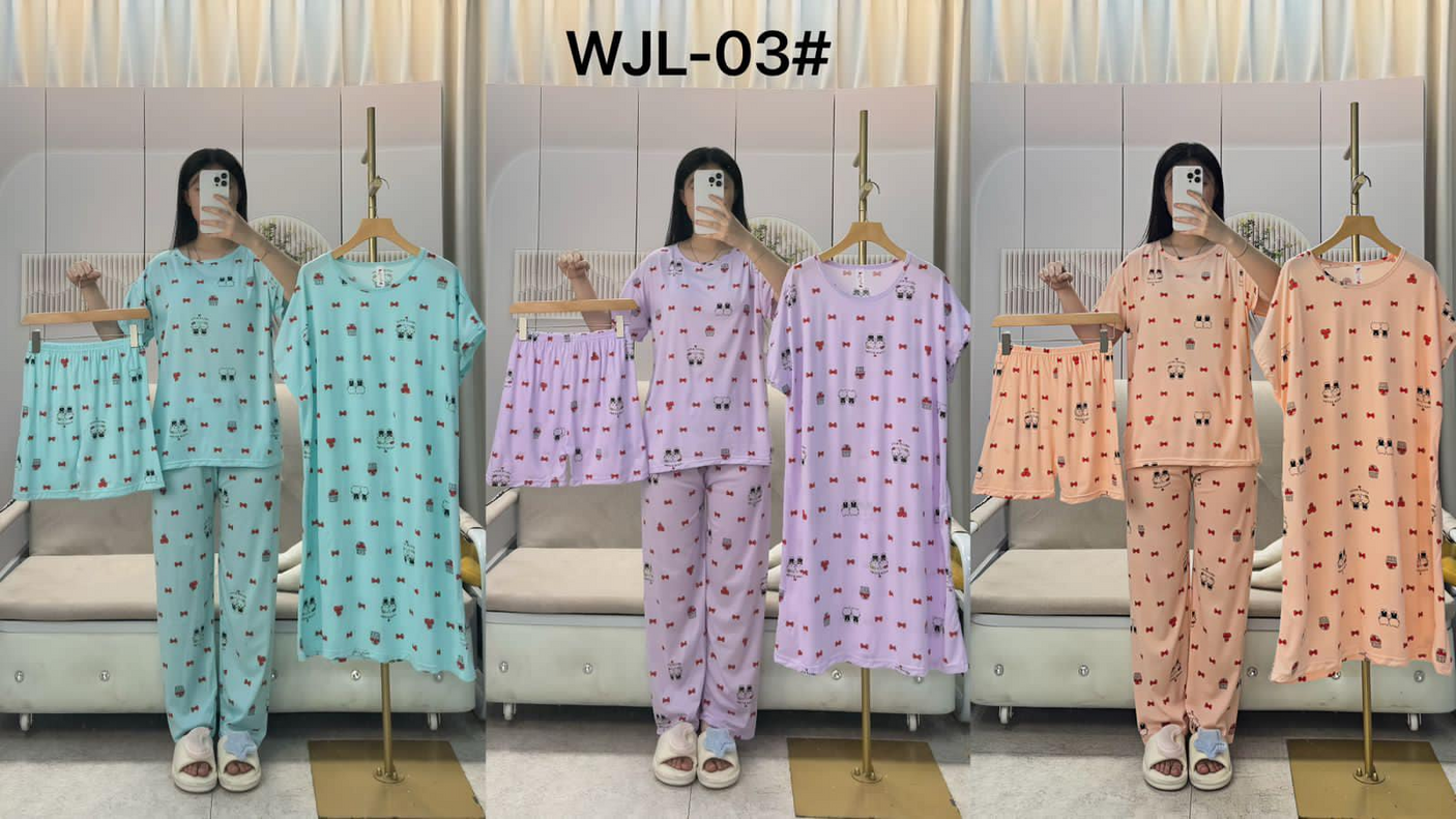 Women's Korean Fashion Pajamas 4 Pcs Set WJL-03#