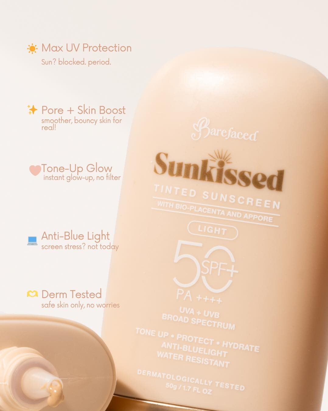 واقي شمس ملون Barefaced Sunkissed بعامل حماية SPF50+ PA+++، سعة 50 جم (درجة فاتحة)