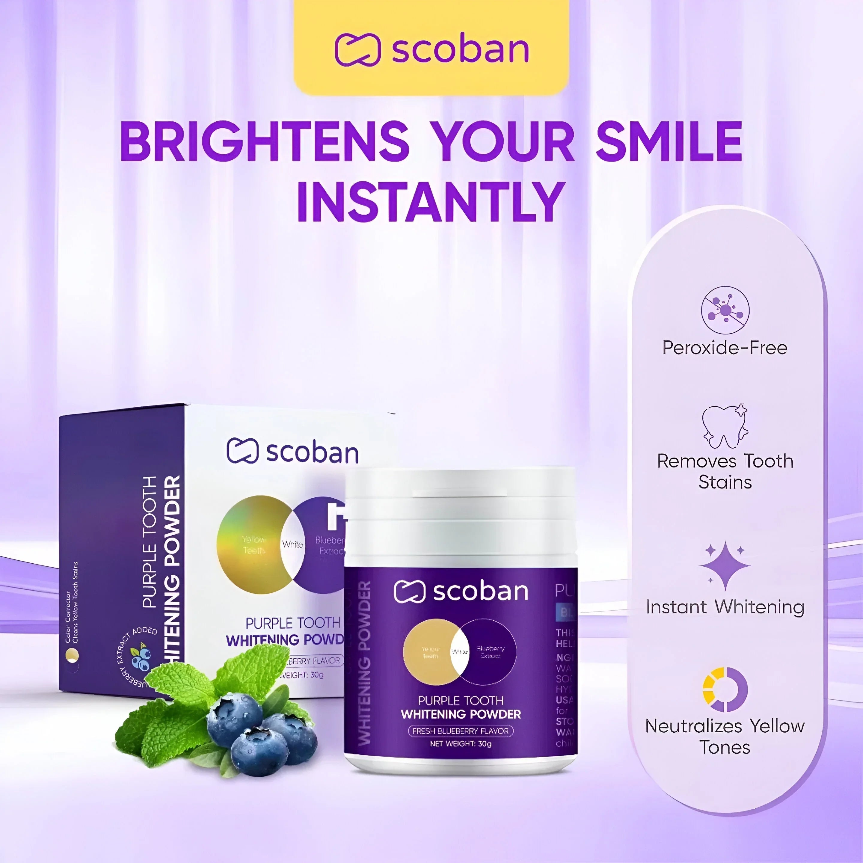 Scoban Purple Tooth Brightening Powder Fresh Blueberry - 30g