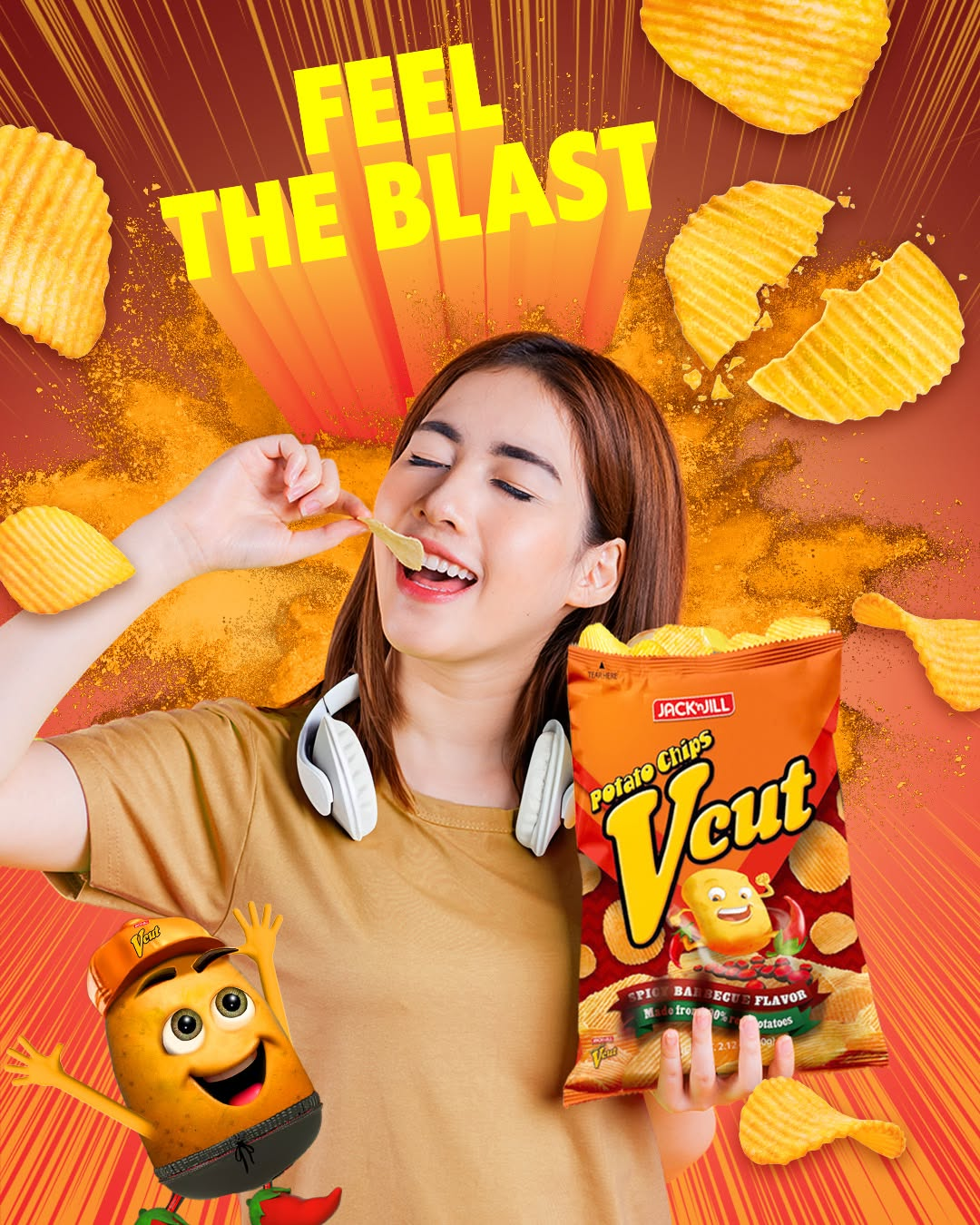 Jack 'n Jill V Cut Potato Chips Spicy BBQ - 60g (2+1) Offer