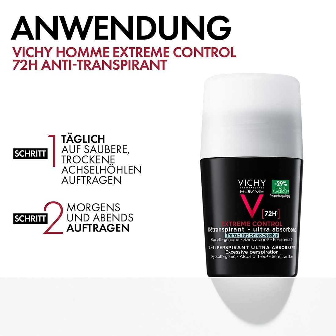 Vichy Homme Extreme Control 72H Deodorant Roll On - 50ml
