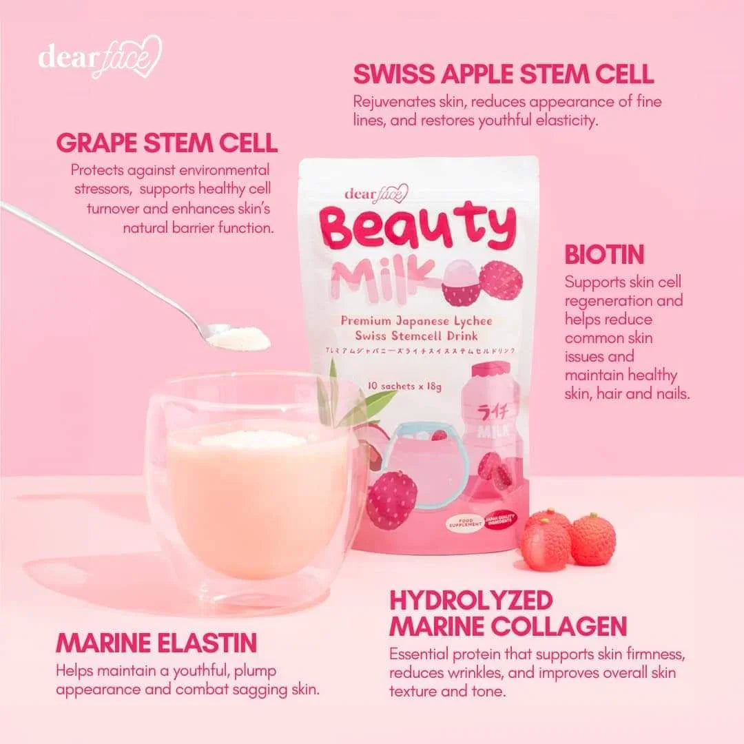 Dear Face Beauty Milk Premium Japanese Lychee Stemcell Drink - 180g