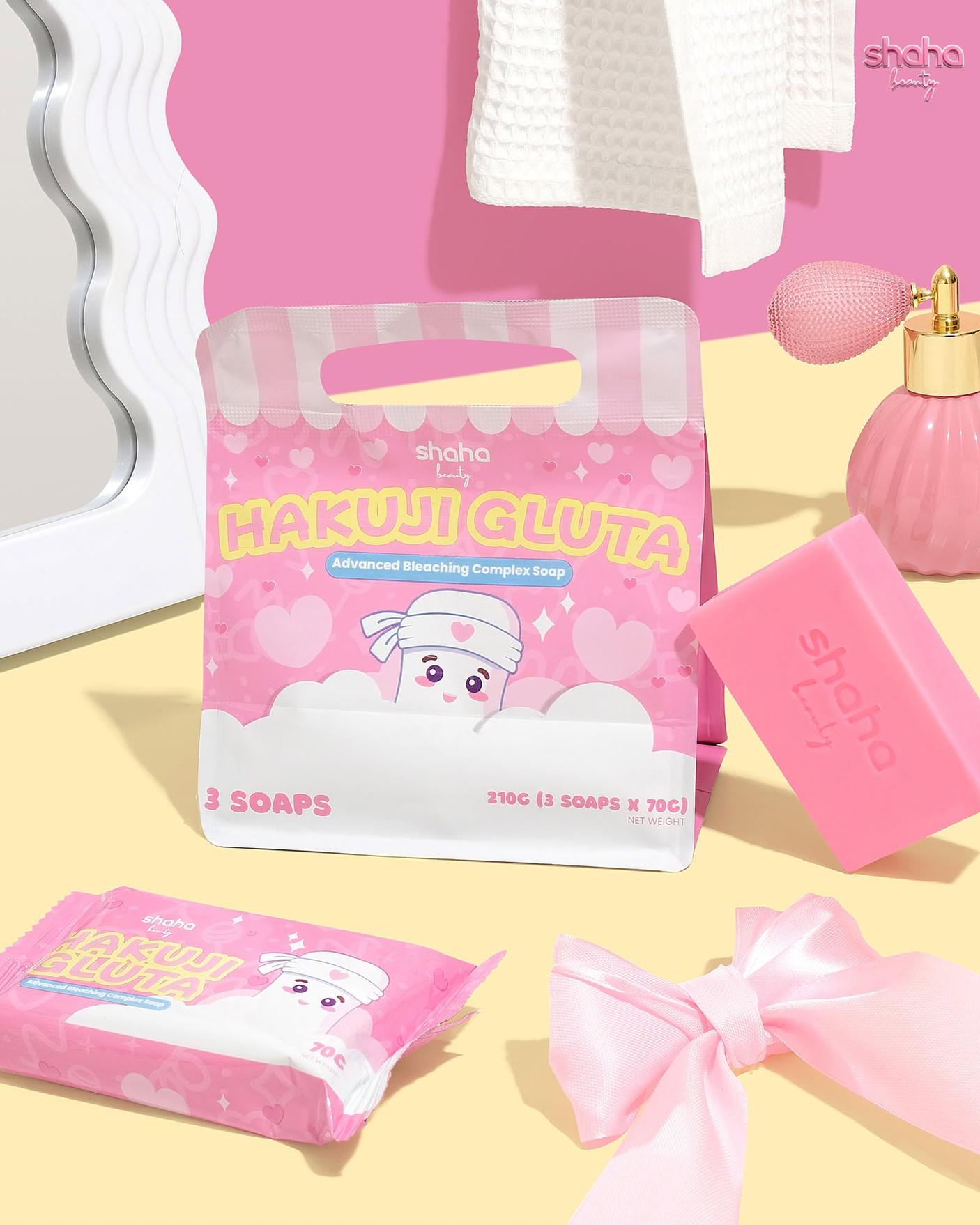 Shaha Beauty Hakuji Gluta Soap - 3 Bars × 70g (210g)