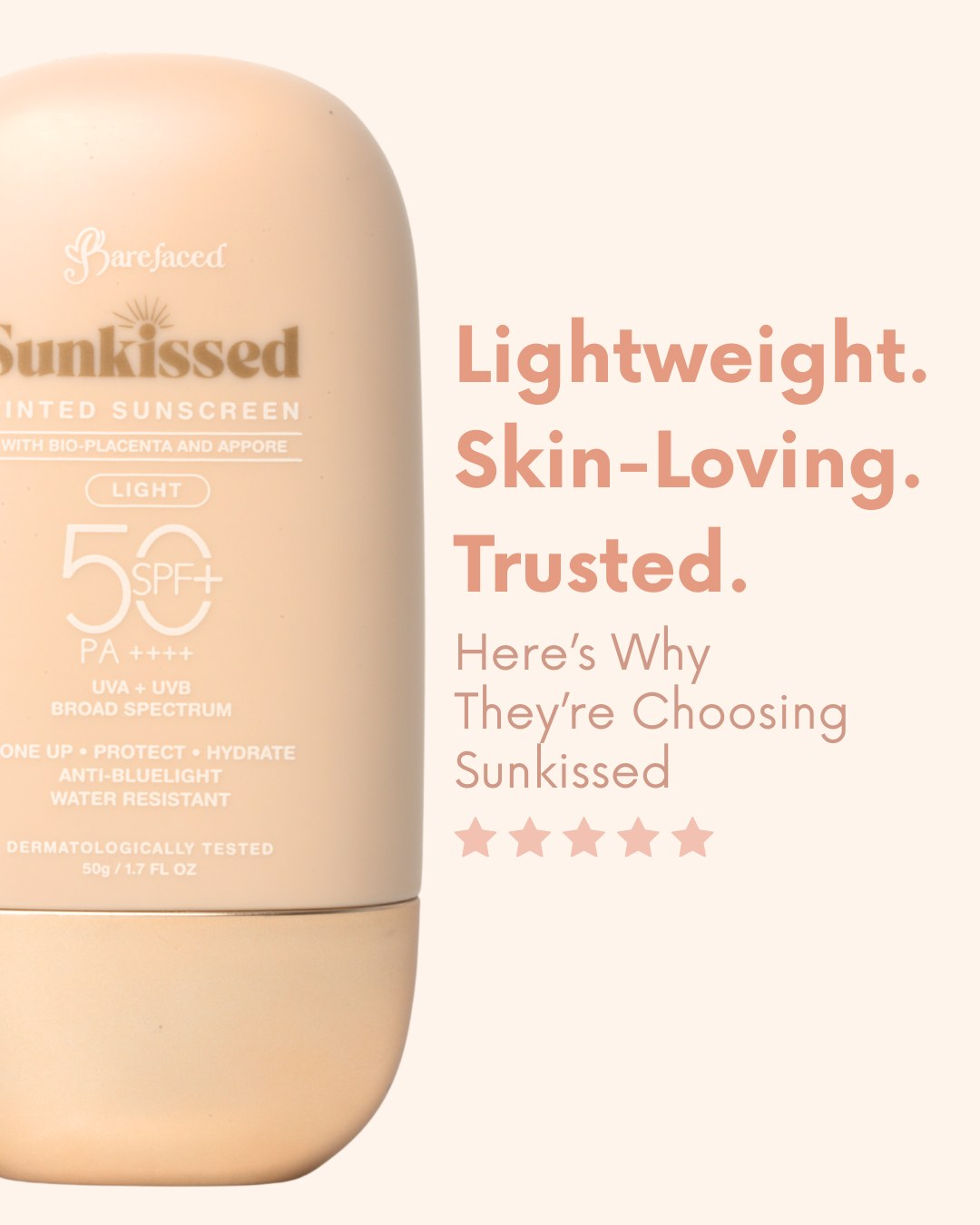 واقي شمس ملون Barefaced Sunkissed بعامل حماية SPF50+ PA+++، سعة 50 جم (درجة فاتحة)