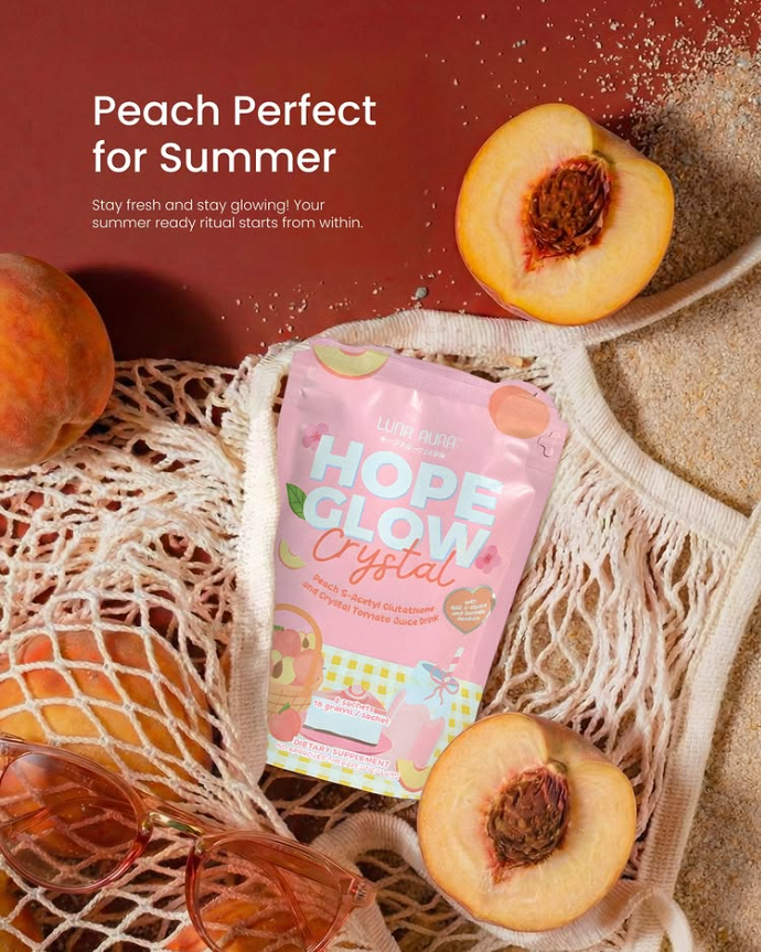 Luna Aura Hope Glow Crystal Peach Juice Drink - 8 Sachets x 18g