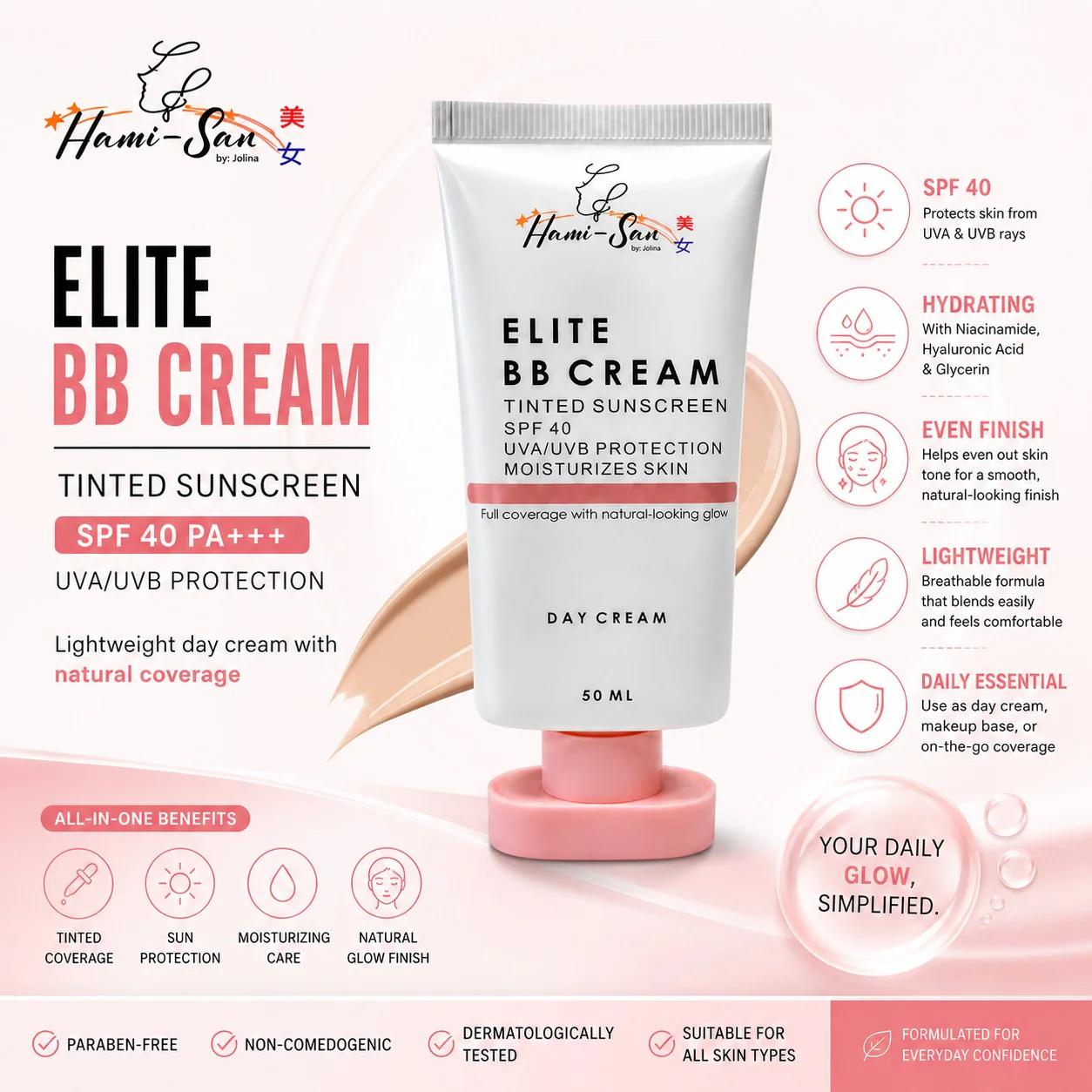 Hami-San Elite BB Cream Tinted Sunscreen SPF 40 - 50ml