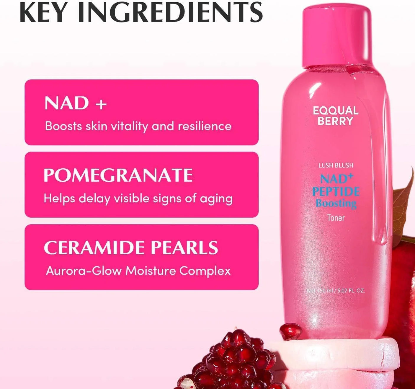 Eqqualberry Lush Blush NAD+ Peptide Boosting Toner - 150ml
