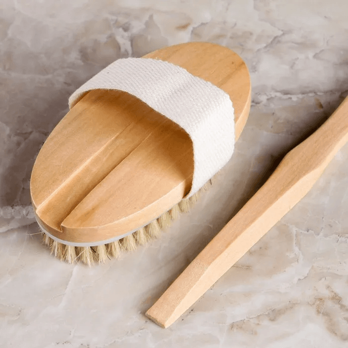 Shower Brush With Soft & Stiff Bristles Long Wooden Handle
