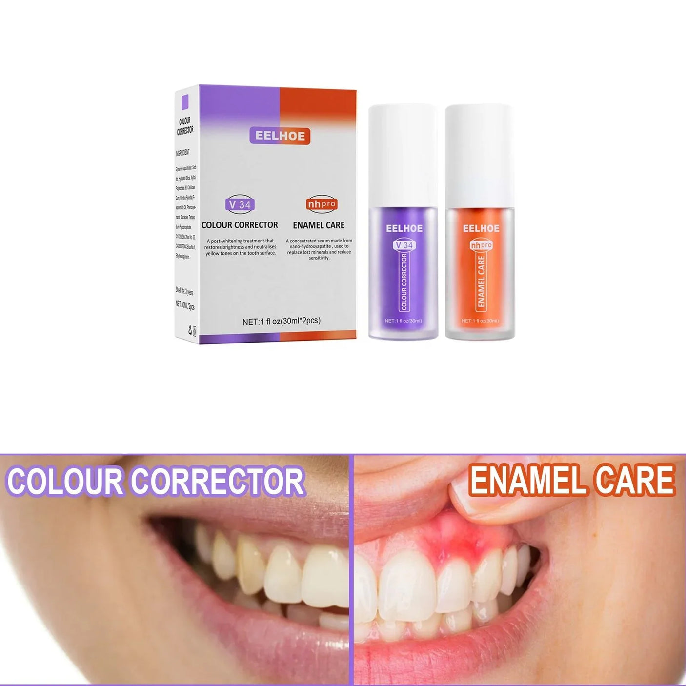 مصحح الألوان EELHOE V34 مصحح اللون + طقم العناية بالمينا NH pro Enamel Care - 30 مل × 2 قطعة