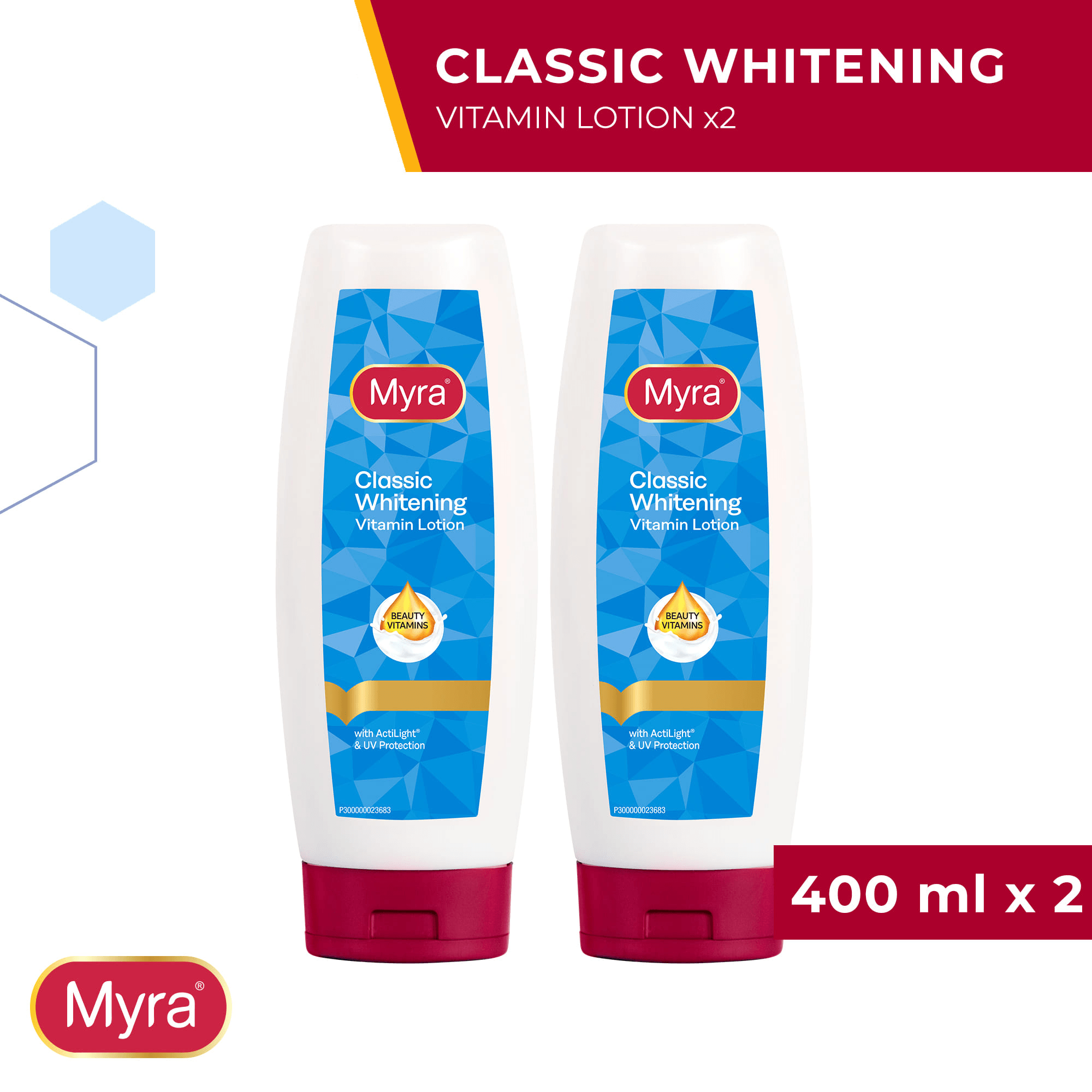 Myra Classic Brightening Vitamin Lotion - 200ml × 2 Pcs (Offer)